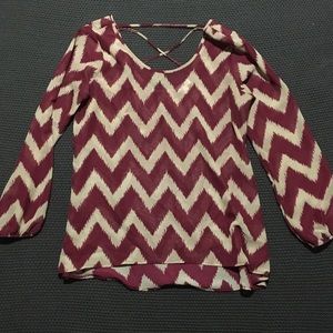 Maroon and Tan Chevron Pattern Top